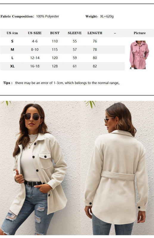Women'S Lapel Tie Woolen Mid-Length Coat
