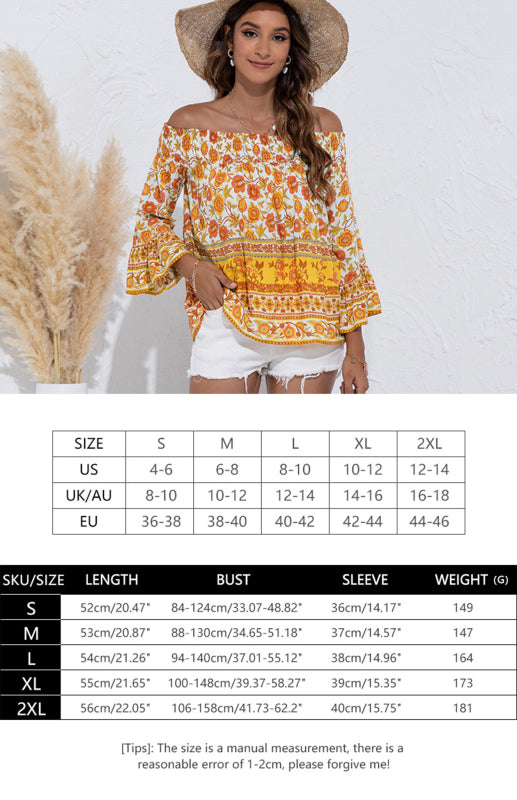 Women's One Shoulder  Floral Flared Sleeve Top
