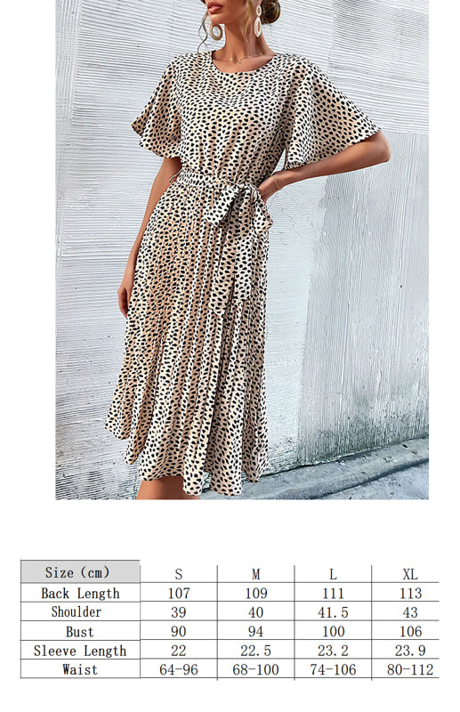Crew Neck Leopard Print Tie-Up Fitted Dress