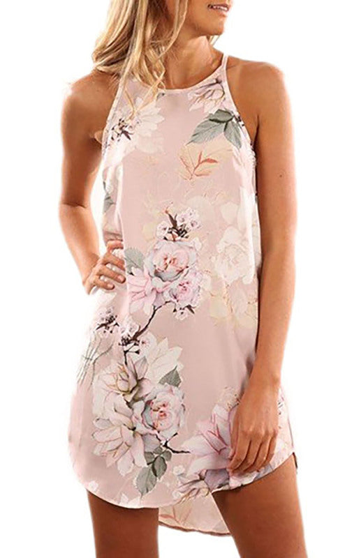 Women's Botanical Floral Print Navy Sleeveless Dress