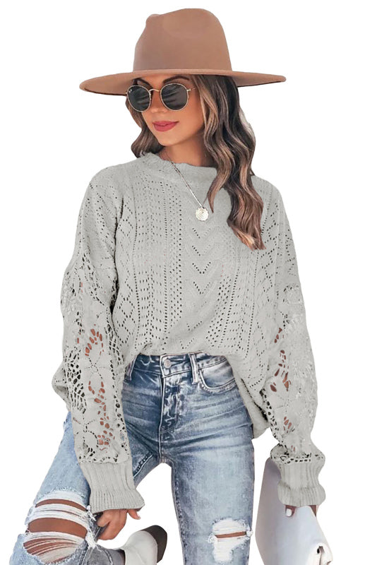 Women's Long Sleeve Cutout Petal Sleeve Sweater