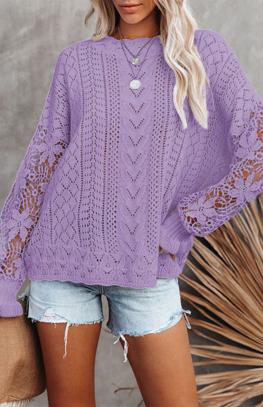 Women's Long Sleeve Cutout Petal Sleeve Sweater