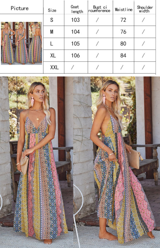 Women's Sling Deep V Print Long Dress