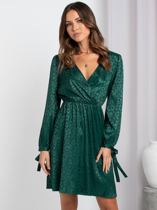Women's V-Neck long sleeve printed loose dress