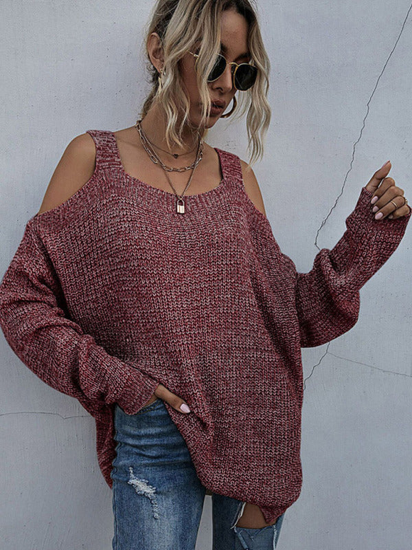 Women’s Chic Oversize Cold Shoulder Ribbed Sweater