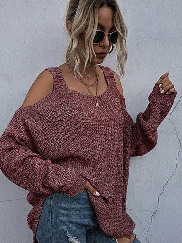Women’s Chic Oversize Cold Shoulder Ribbed Sweater