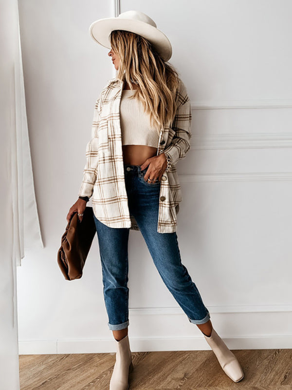 Women's Check Print Long Sleeve Casual Jacket