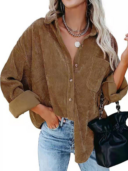 Women's Shirt Solid Color Lapel Pit Strip Casual Jacket