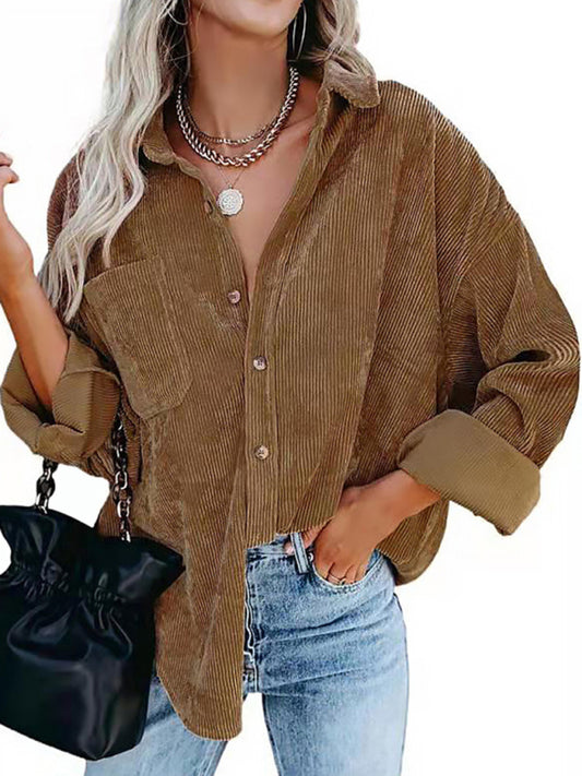 Women's Shirt Solid Color Lapel Pit Strip Casual Jacket