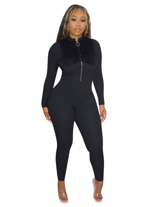 Women's Autumn/Winter Zip Flannel Fleece Sexy Hip Lift One Piece