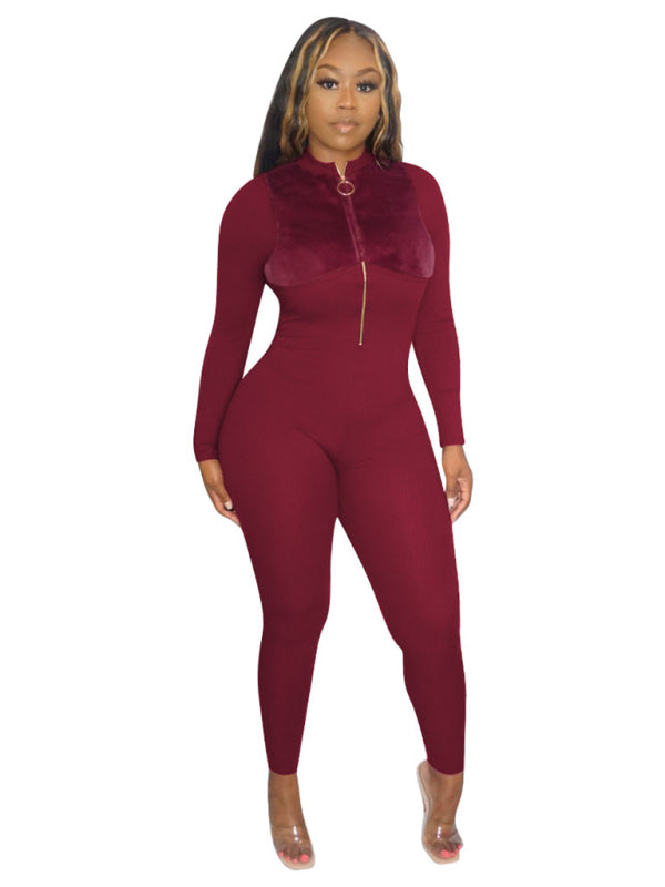 Women's Autumn/Winter Zip Flannel Fleece Sexy Hip Lift One Piece