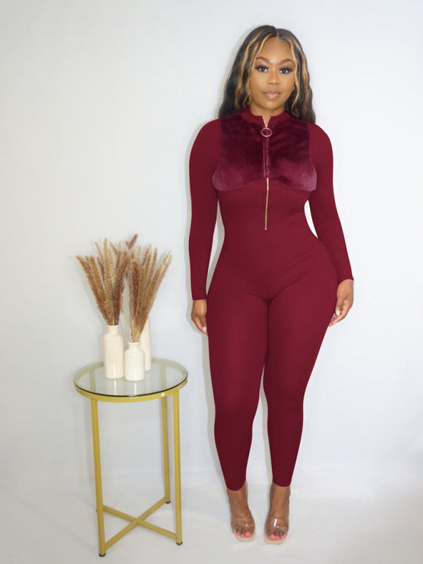 Women's Autumn/Winter Zip Flannel Fleece Sexy Hip Lift One Piece