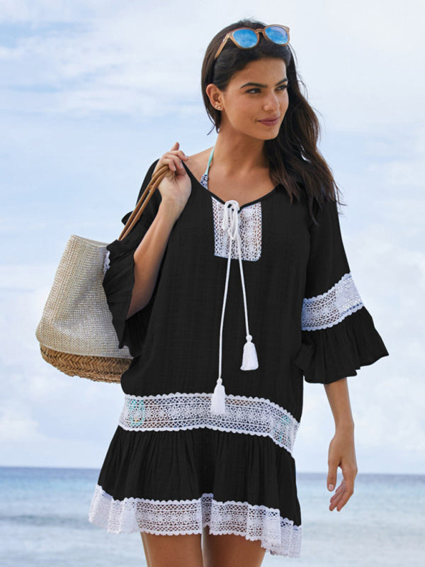 Women's flared sleeve beach dress bikini cover-ups beach vacation sun protection shirt