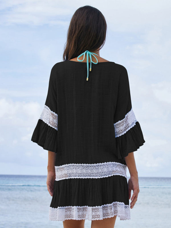 Women's flared sleeve beach dress bikini cover-ups beach vacation sun protection shirt