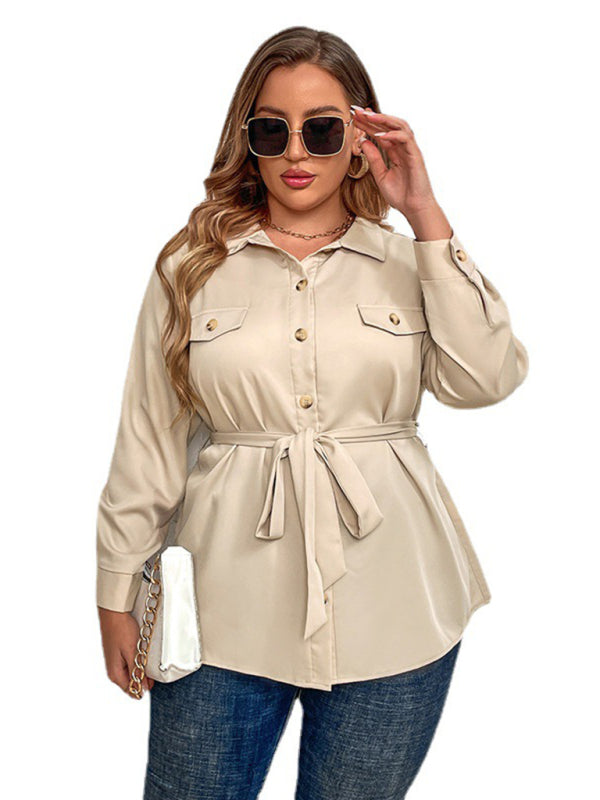 Plus size temperament commuter tie lapel cardigan shirt jacket