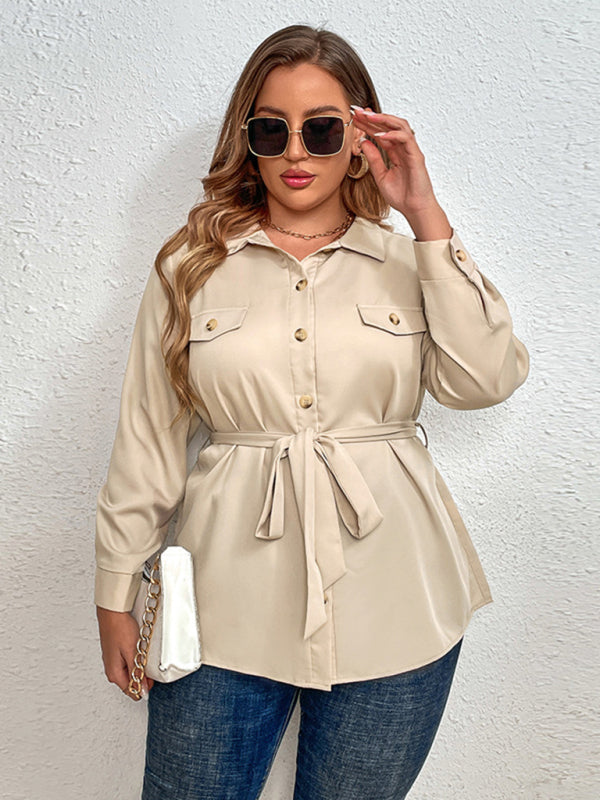 Plus size temperament commuter tie lapel cardigan shirt jacket