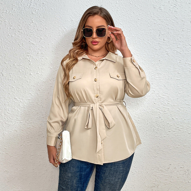 Plus size temperament commuter tie lapel cardigan shirt jacket