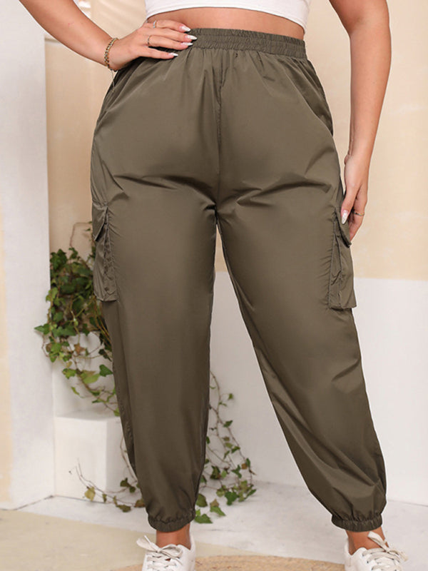 Women’s Solid Color Plus Size Pockets On Outer Leg Jogger Pants