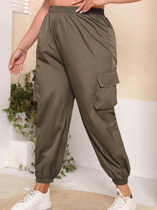 Women’s Solid Color Plus Size Pockets On Outer Leg Jogger Pants