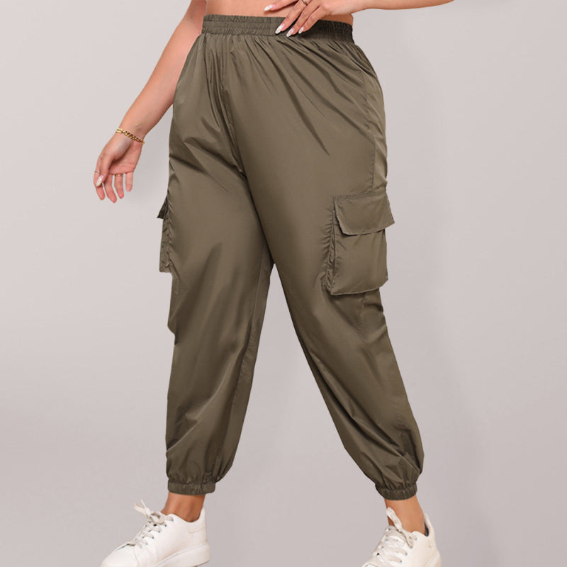 Women’s Solid Color Plus Size Pockets On Outer Leg Jogger Pants