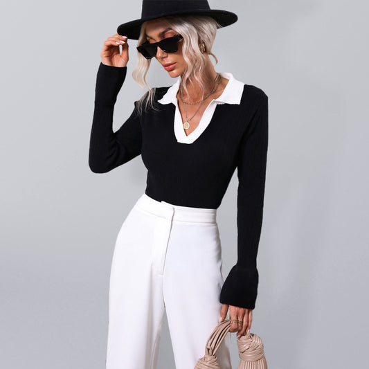 Pullover Knitwear Women's New Trumpet Sleeve Lapel Sweater