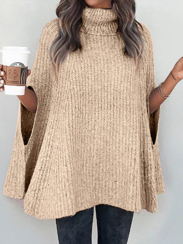 Women's Solid Color Ribbed Mock Neck Cape