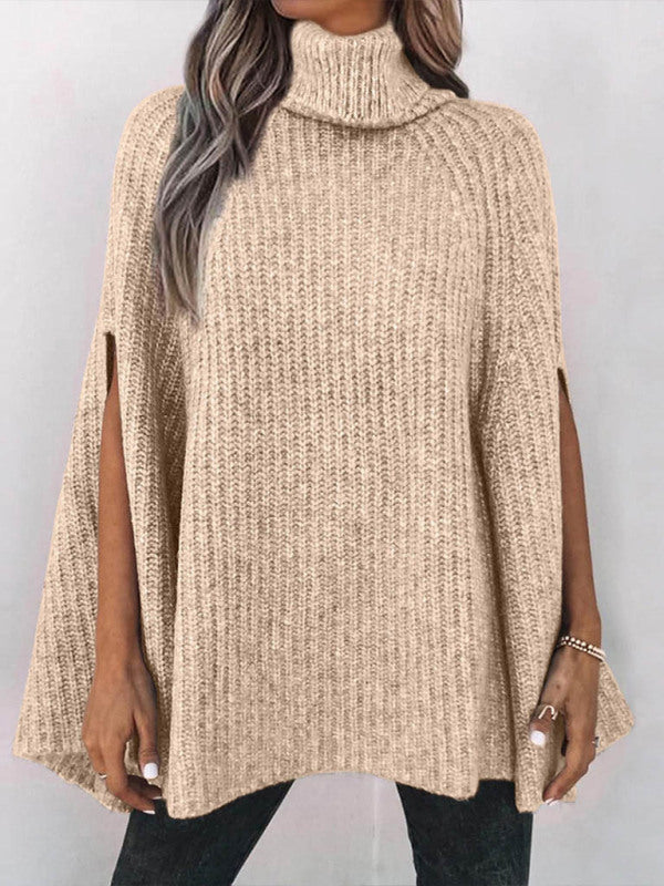 Women's Solid Color Ribbed Mock Neck Cape
