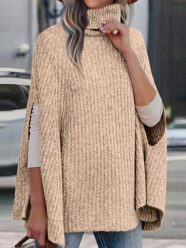 Women's Solid Color Ribbed Mock Neck Cape