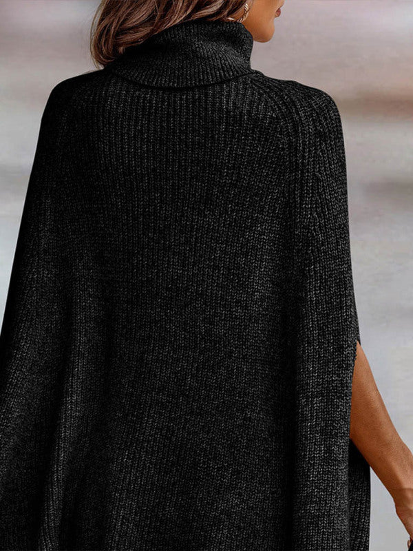 Women's Solid Color Ribbed Mock Neck Cape