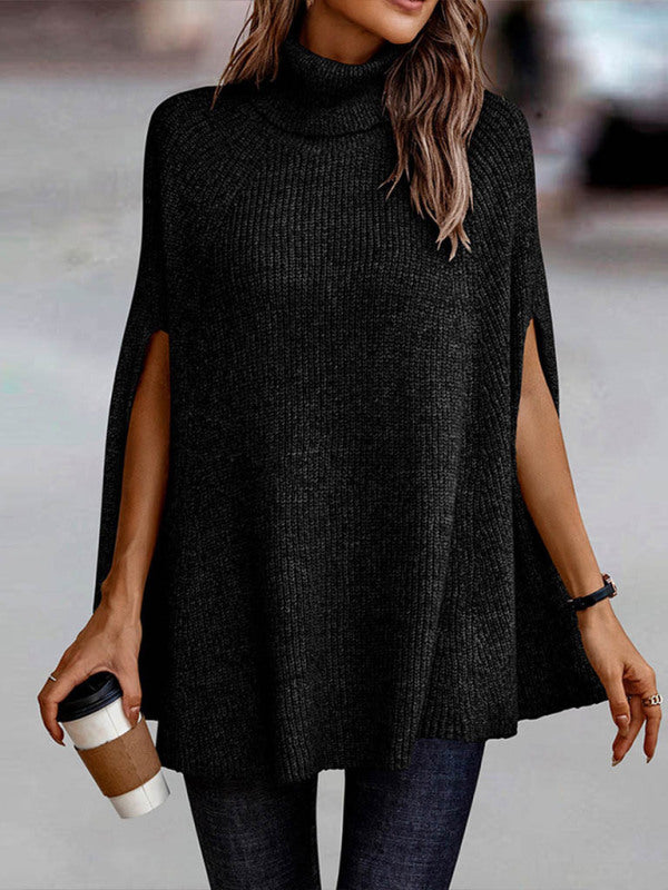 Women's Solid Color Ribbed Mock Neck Cape