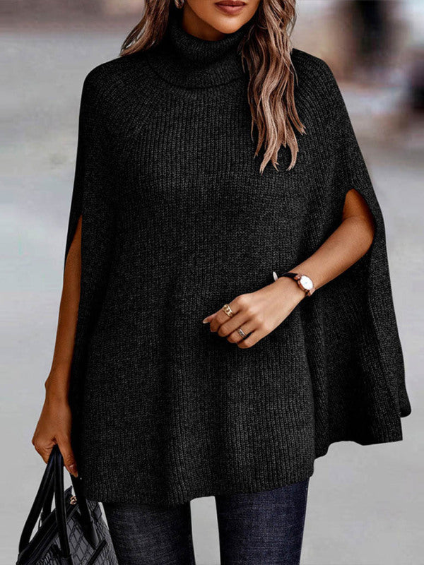 Women's Solid Color Ribbed Mock Neck Cape