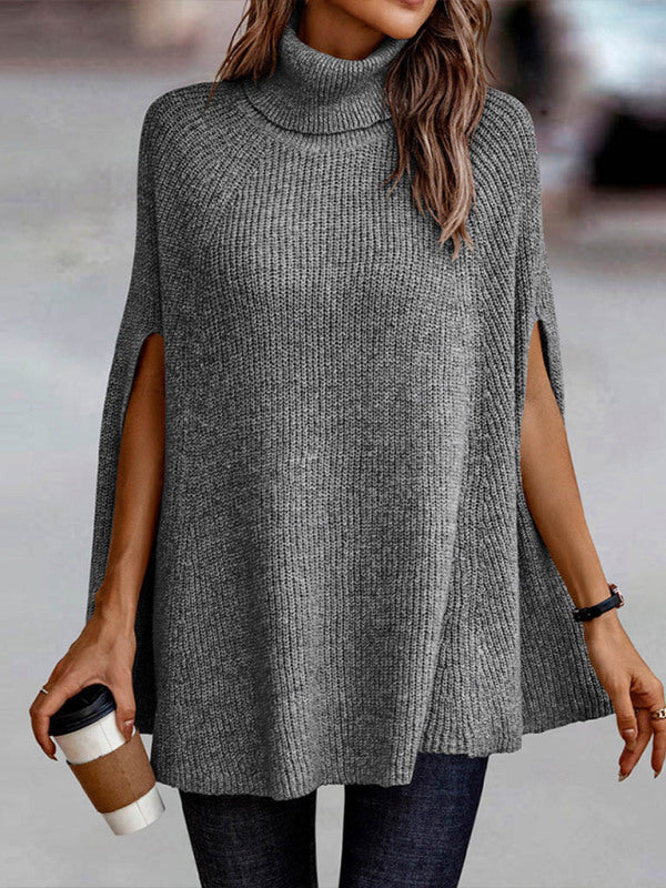Women's Solid Color Ribbed Mock Neck Cape