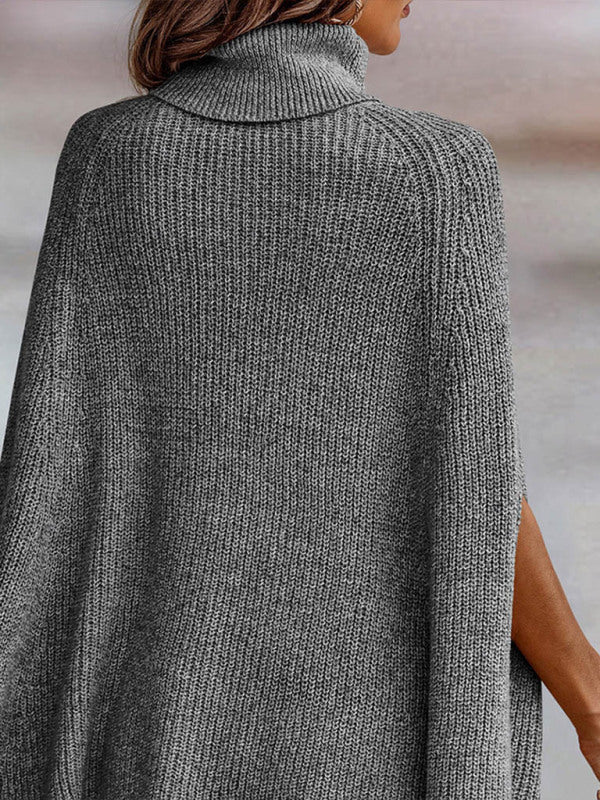 Women's Solid Color Ribbed Mock Neck Cape