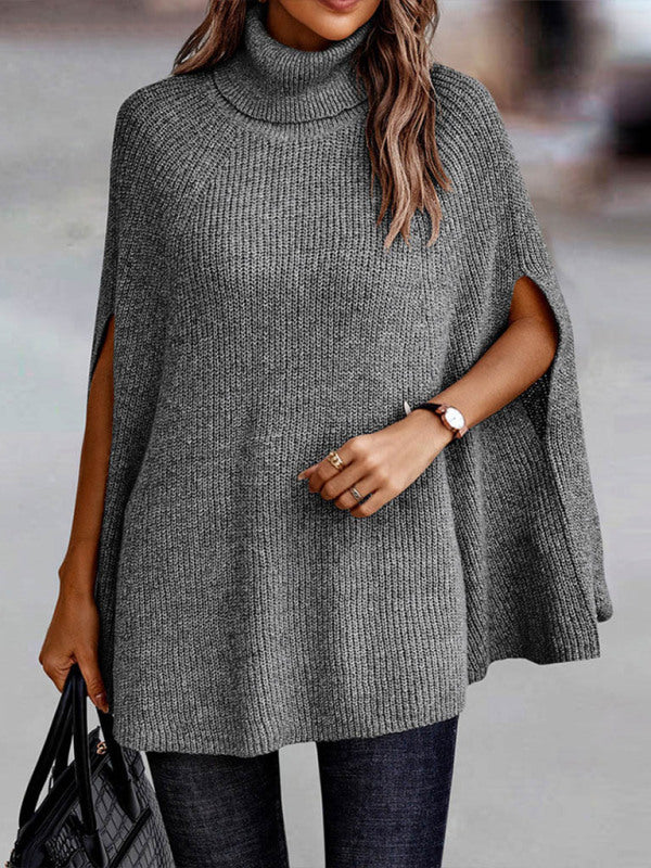Women's Solid Color Ribbed Mock Neck Cape