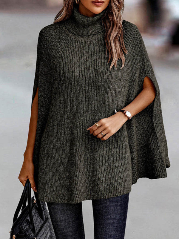 Women's Solid Color Ribbed Mock Neck Cape