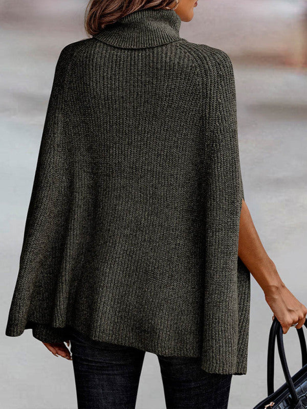 Women's Solid Color Ribbed Mock Neck Cape
