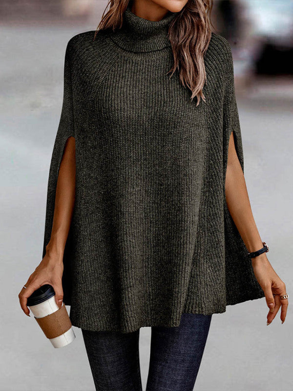 Women's Solid Color Ribbed Mock Neck Cape