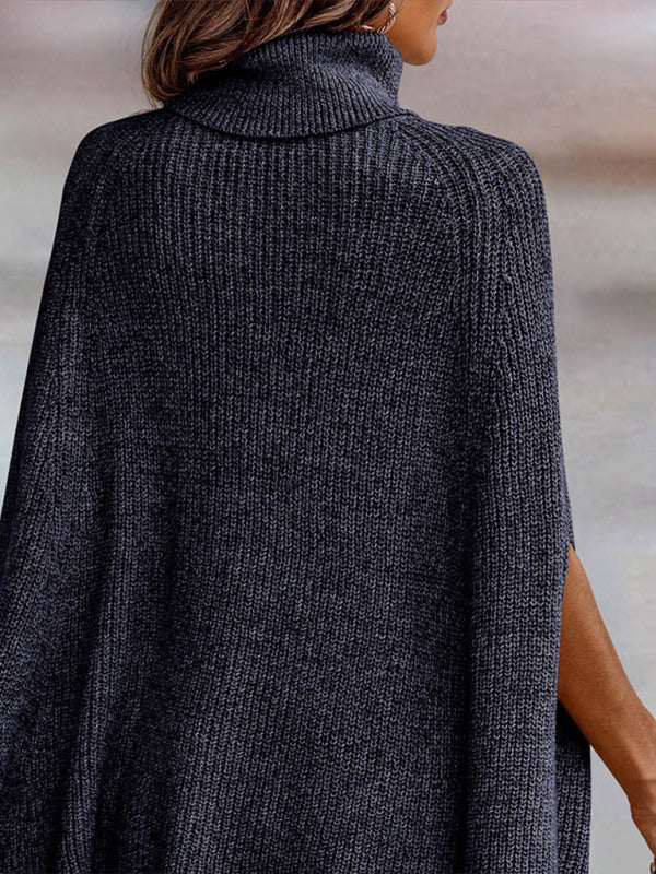 Women's Solid Color Ribbed Mock Neck Cape
