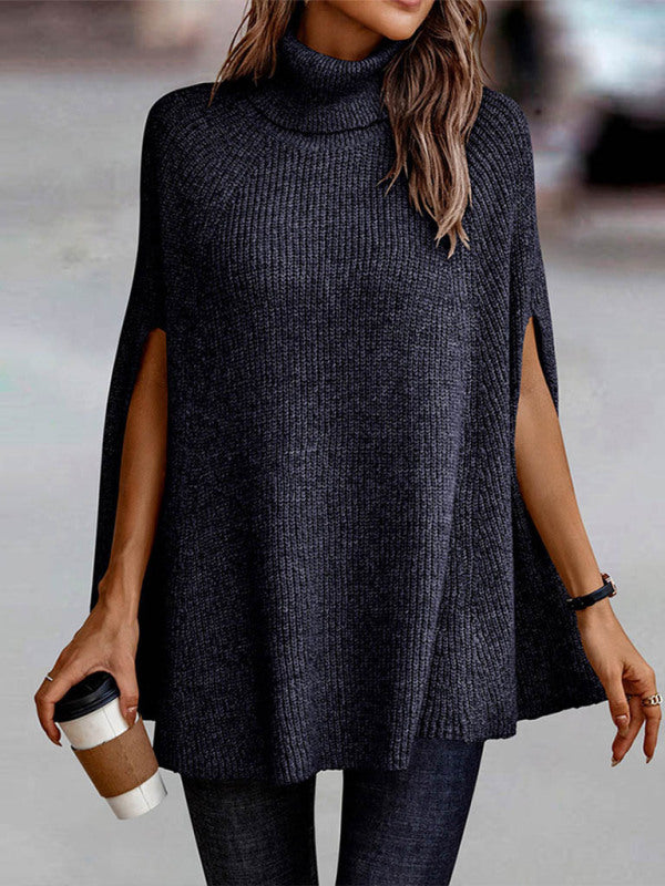 Women's Solid Color Ribbed Mock Neck Cape