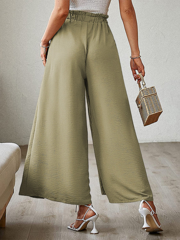 New bow loose high waist pleated wide leg pants with belt pants