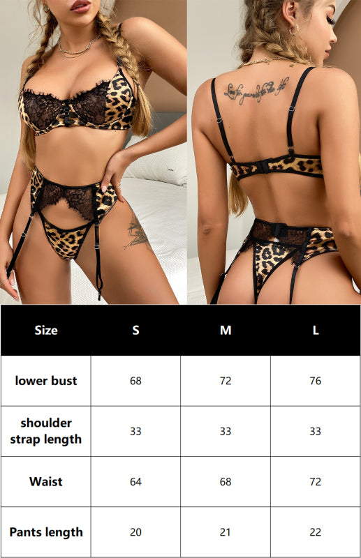 Women's Leopard Print Lace Panel Lingerie Set