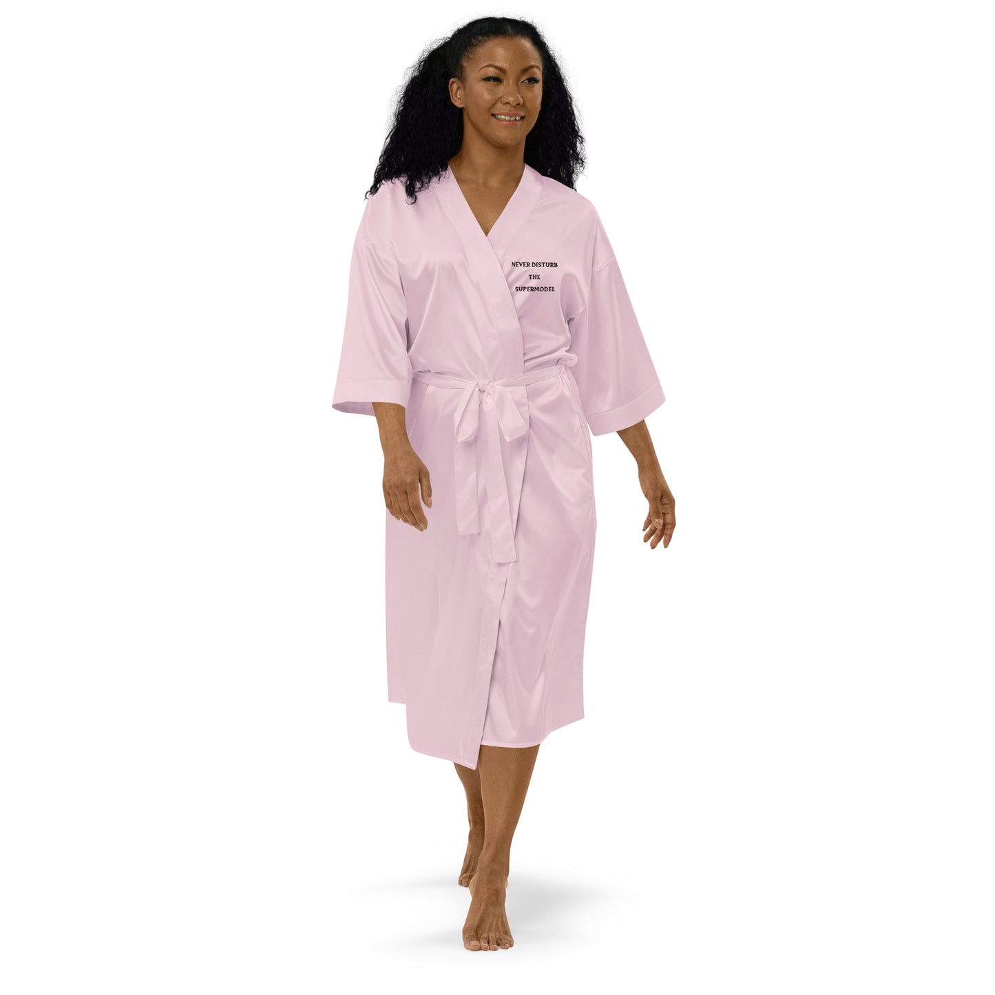 NEVER DISTURB THE SUPERMODEL- PINK Satin robe
