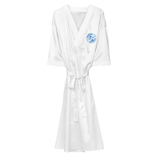 HAWAII BLUE STITCH ON WHITE Satin robe