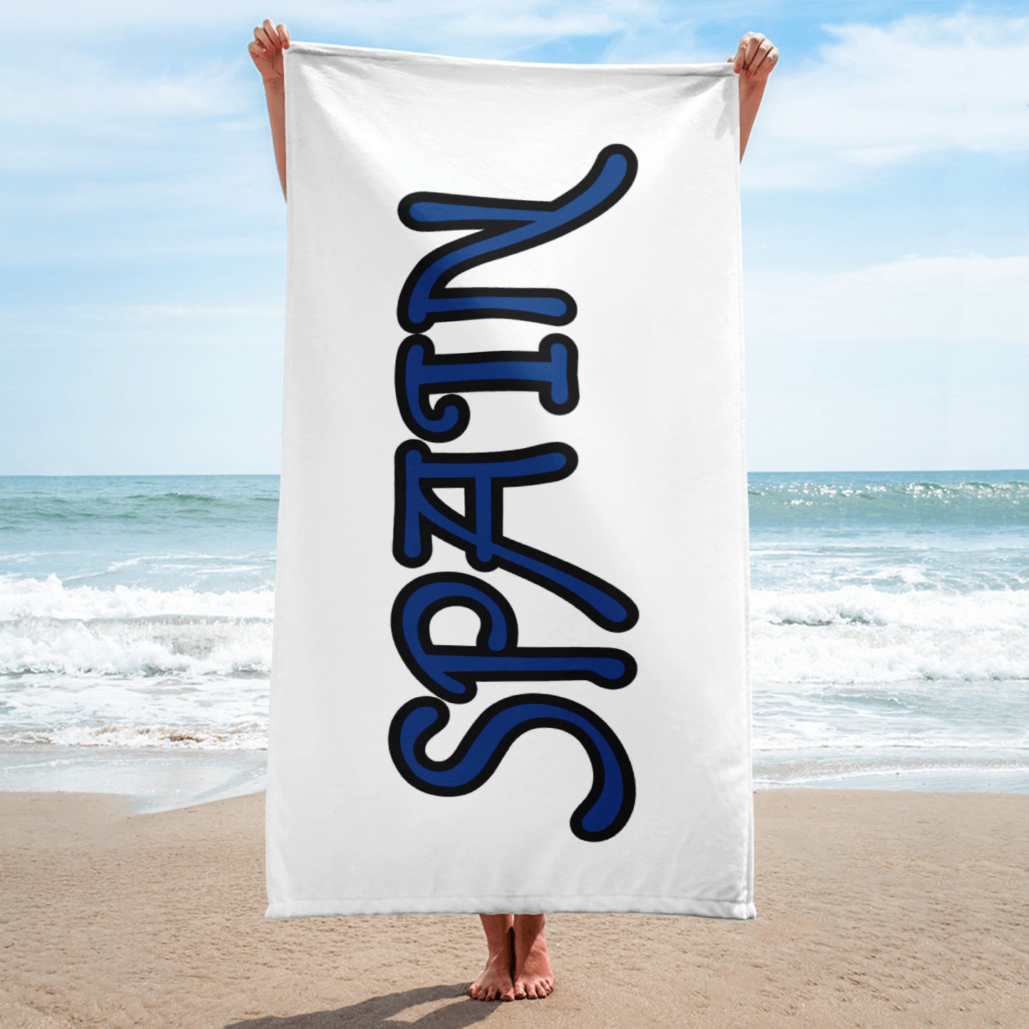 SPAIN Towel--FRONT COVER BLUE WITH BLACK OUTLINE ON WHITE
