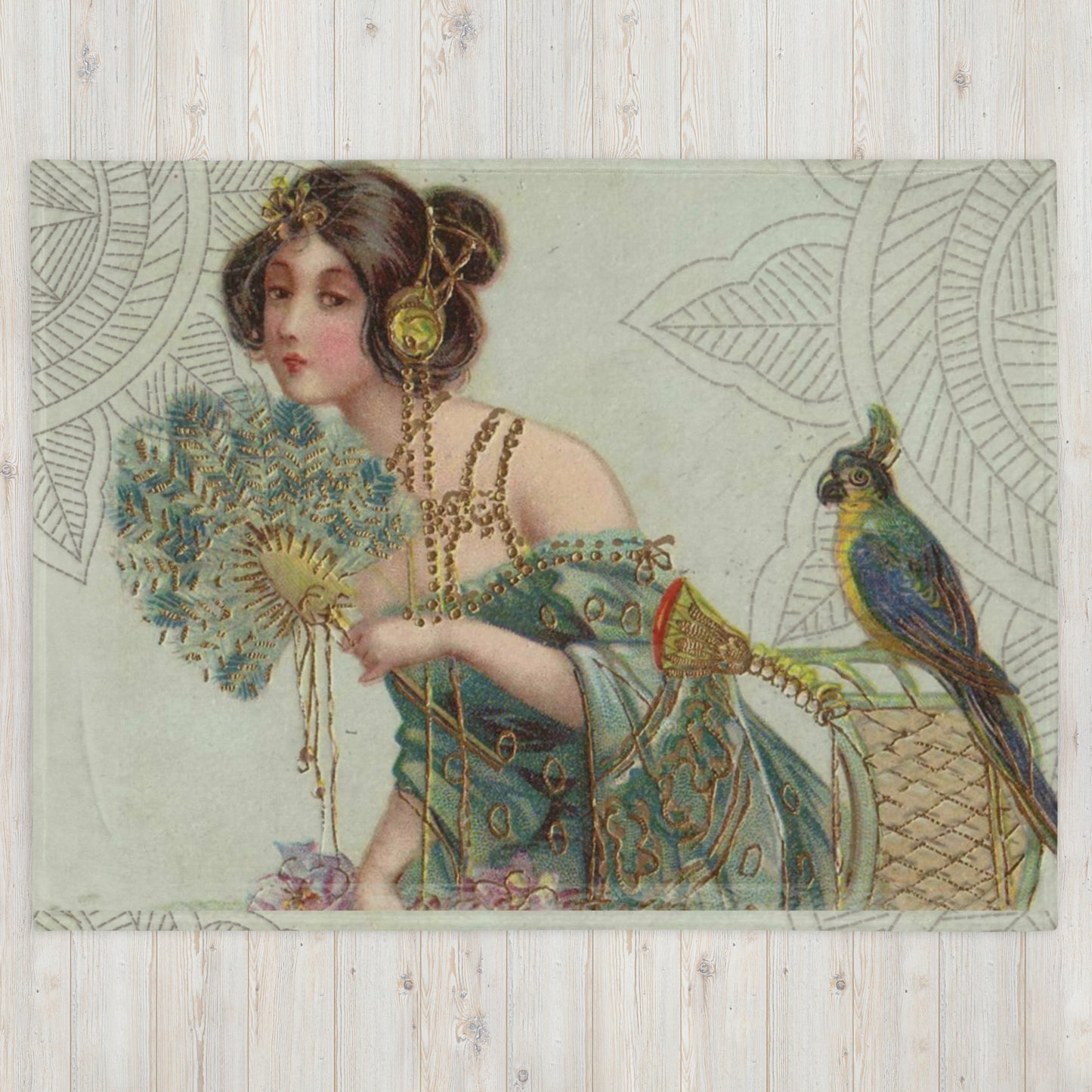 VINTAGE BIRD LADY Throw Blanket