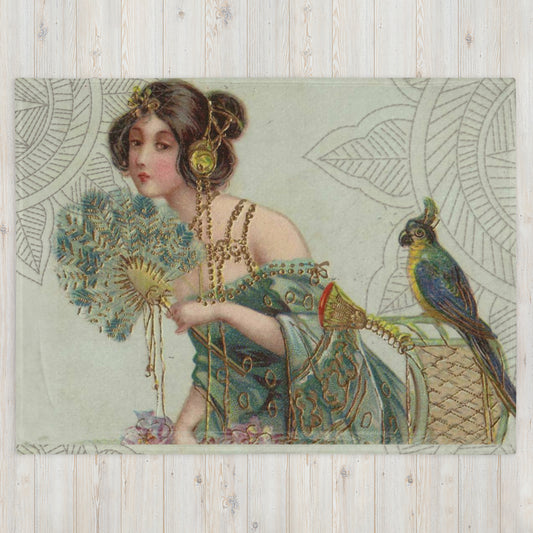 VINTAGE BIRD LADY Throw Blanket