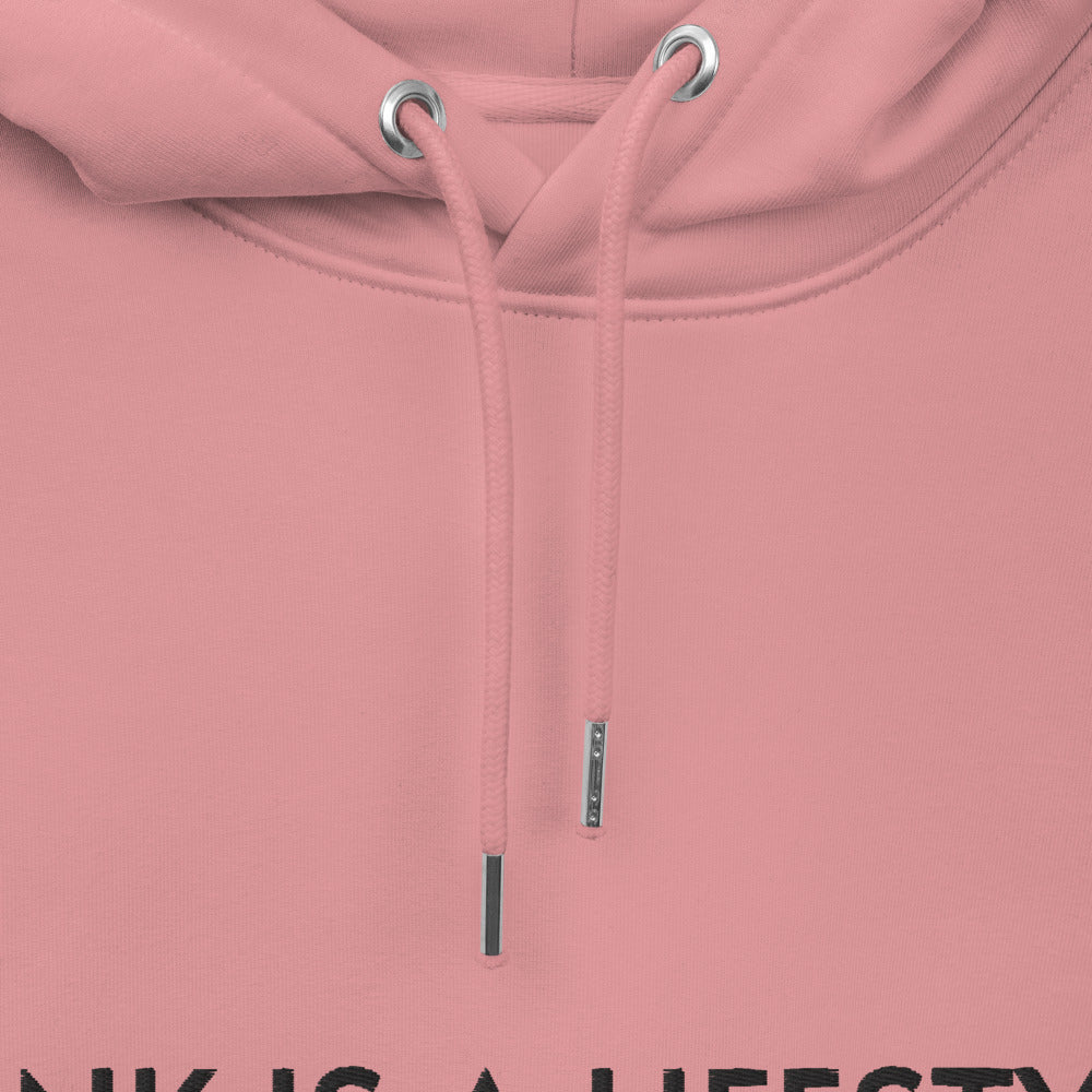 PINK IS A LIFESTYLE-Unisex essential eco hoodie COLUR IS PINK WITH BLACK THREAD STITCH