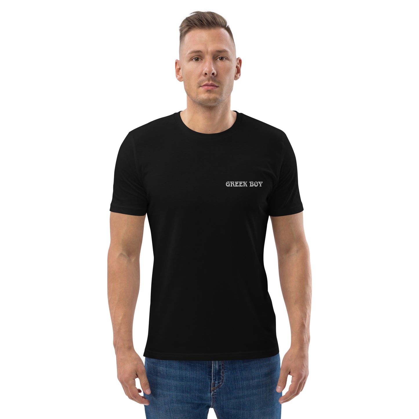 GREEK BOY EMBROIDERY WORD Unisex organic cotton t-shirt