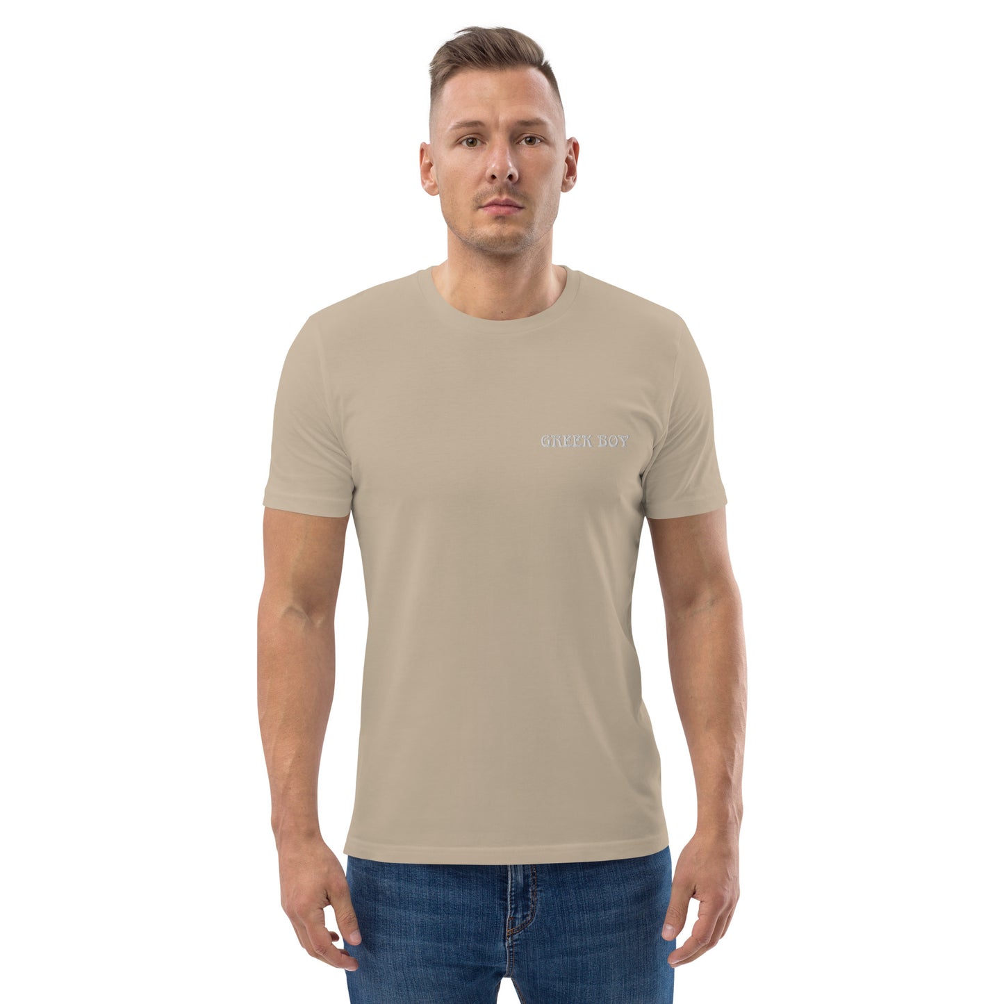 GREEK BOY EMBROIDERY WORD Unisex organic cotton t-shirt