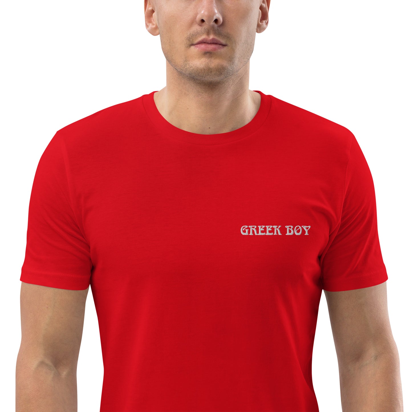 GREEK BOY EMBROIDERY WORD Unisex organic cotton t-shirt